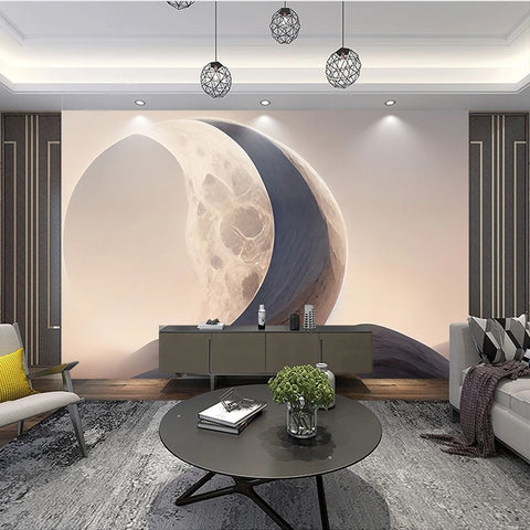 Image of Abstract Moon Shape Wallpaper Mural, Custom Sizes Available