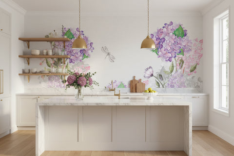Image of Vibrant Watercolor Lilacs in Bloom Wallpaper Mural, Custom Sizes Available