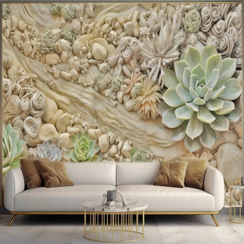 Image of Awesome Succulent Wall Wallpaper Mural, Custom Sizes Available
