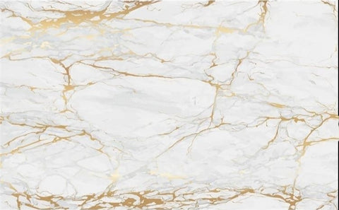 Image of Mural de papel pintado de mármol blanco con vetas doradas, tamaños personalizados disponibles