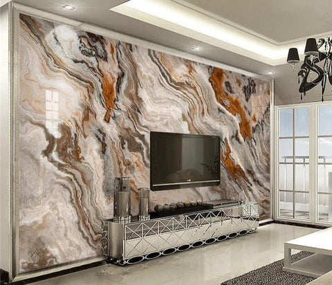 Image of Mural de papel pintado de mármol marrón y tostado, tamaños personalizados disponibles