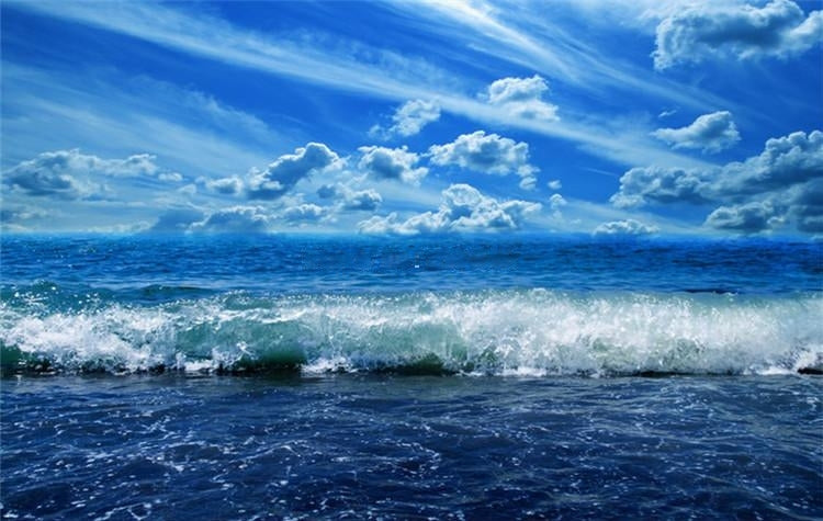 Blue Skies and Large Waves Wallpaper Mural, Custom Sizes Available