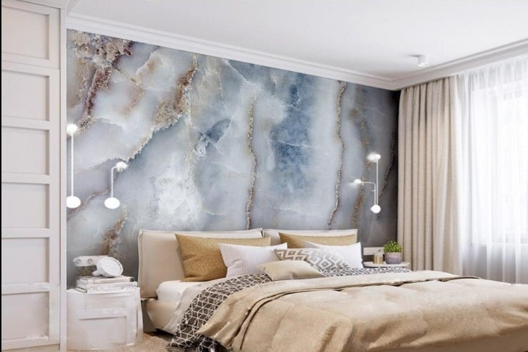Mural de papel pintado con piedra de mármol azul/gris, tamaños personalizados disponibles