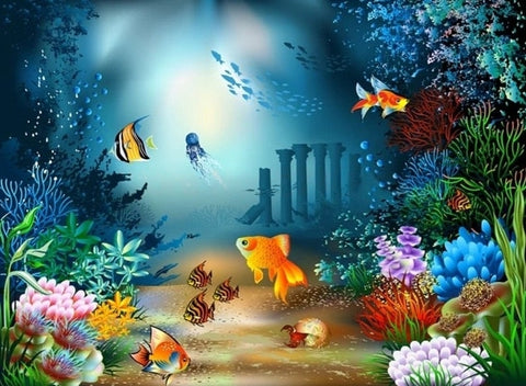 Image of Cartoon Underwater Fish Wallpaper Mural, Custom Sizes Available
