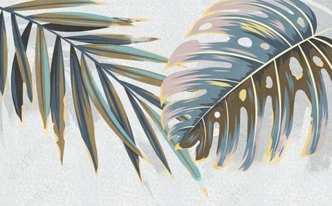 Image of Tropical Plant Leaves Wallpaper Mural, Custom Sizes Available