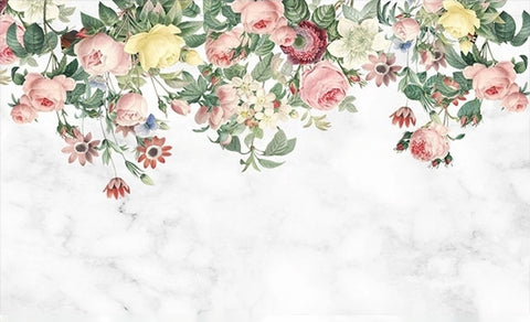 Image of Lovely Hand-Painted Floral Swag Wallpaper Mural, Custom Sizes Available