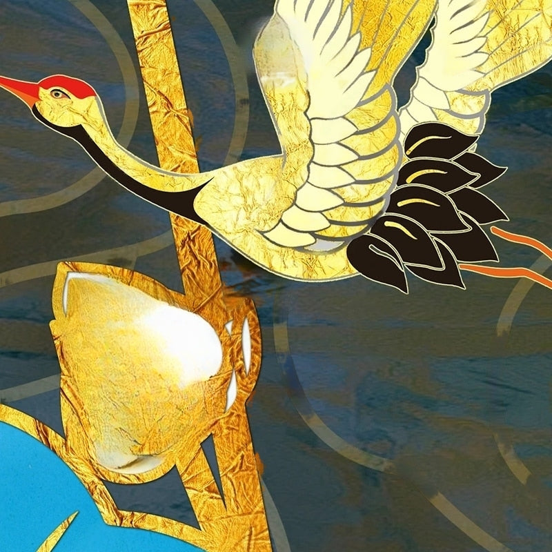 Alluring Cranes And Blue Lotus Wallpaper Mural, Custom Sizes Available