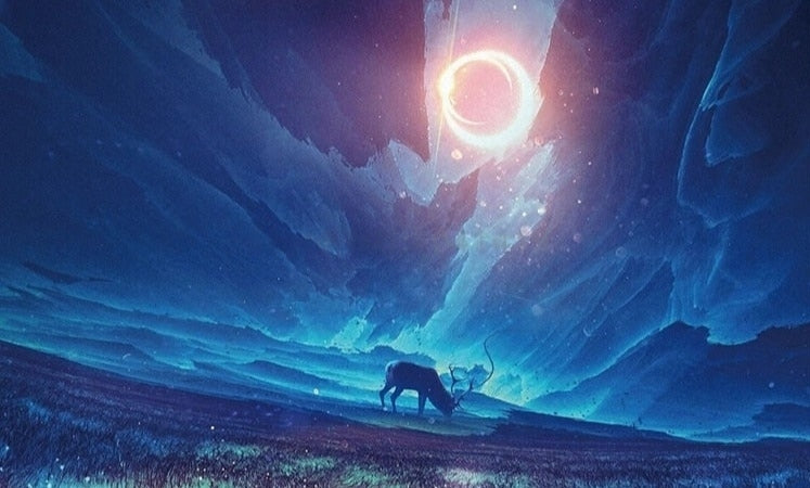 Abstract Deer in Wintery Landscape Wallpaper Mural, Custom Sizes Availble