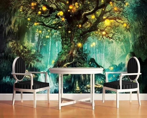 Image of Enchanted Lit Tree Wallpaper Mural, Custom Sizes Available
