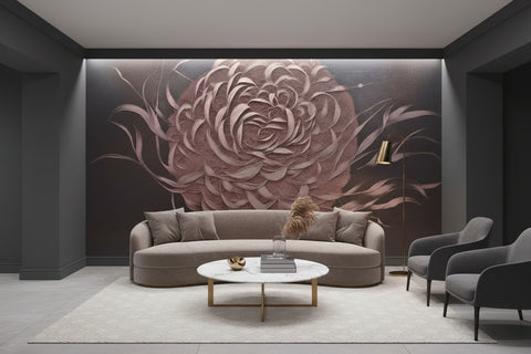 Image of Abstract Mauve/Gray Blossom Wallpaper Mural, Custom Sizes Available