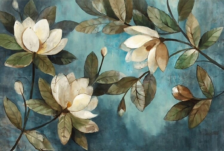 Mural de papel pintado de magnolias de pintura europea, tamaños personalizados disponibles