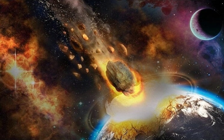 Explosive Meteor Striking Planet Fantasy Wallpaper Mural, Custom Sizes Available