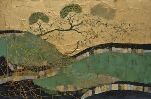 Image of Abstract Hills and Trees Landscape Wallpaper Mural, Custom Sizes Available