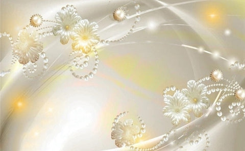 Image of Pearls and White Blossoms Background Wallpaper Mural, Custom Sizes Available