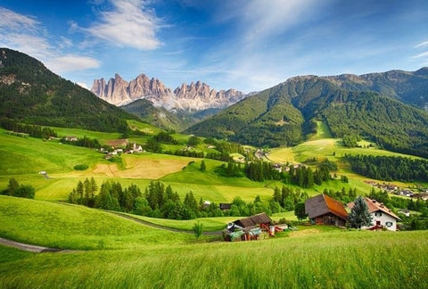 Image of Idyllic Alpine Valley and Mountains Wallpaper Mural, Custom Sizes Available