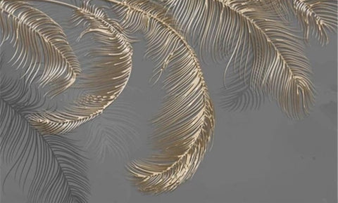 Image of Gold Palm Leaves Wallpaper Mural, Custom Sizes Available