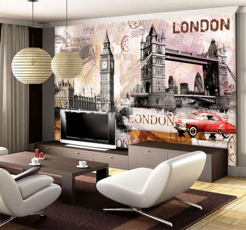 Image of Extravagant Retro London Travel Poster Wallpaper Mural, Custom Sizes Available