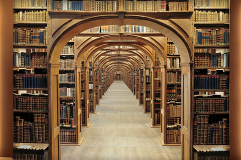 Image of Nostalgic Library Corridor Wallpaper Mural, Custom Sizes Available