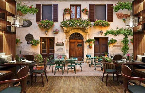 Image of Retro Street Cafe Restaurant Wallpaper Mural, Custom Sizes Available