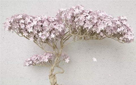 Image of Mural de papel tapiz de árbol retorcido en flor rosa, tamaños personalizados disponibles