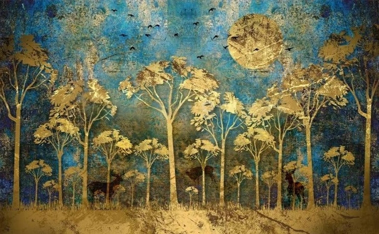 Abstract Golden Forest Wallpaper Mural, Custom Sizes Available