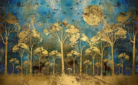 Image of Abstract Golden Forest Wallpaper Mural, Custom Sizes Available