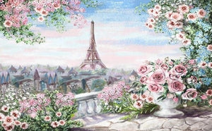 Lovely Eiffel Tower and Pink Roses Wallpaper Mural, Custom Sizes Available