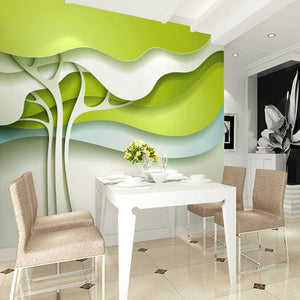 3-D Abstract Green  Trees Wallpaper Mural, Custom Sizes Available