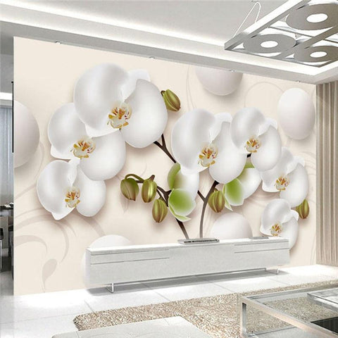 Image of 3-D White Orchid Wallpaper Mural, Custom Sizes Available Household-Wallpaper Maughon's 
