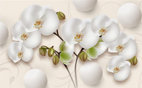 Image of 3-D White Orchid Wallpaper Mural, Custom Sizes Available Household-Wallpaper Maughon's