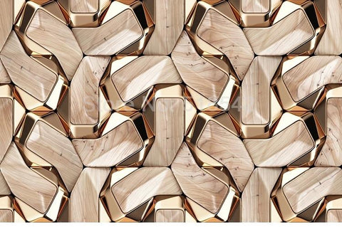Image of 3D Abstract Gold Geometric Pattern Wallpaper Mural, Custom Sizes Available Maughon's