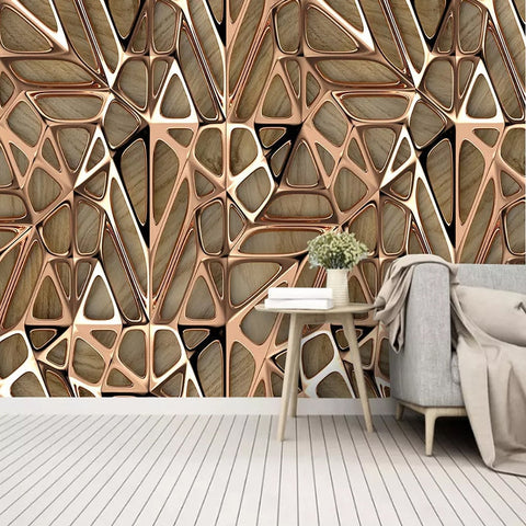 Image of 3D Abstract Golden Lines Wallpaper Mural, Custom Sizes Available Maughon's