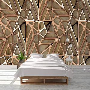 3D Abstract Golden Lines Wallpaper Mural, Self Adhesive Only, Custom Sizes Available