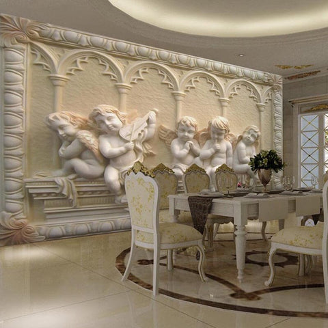 Image of 3D Cherubs Sculpture Relief Wallpaper Mural, Custom Sizes Available Wall Murals Maughon's