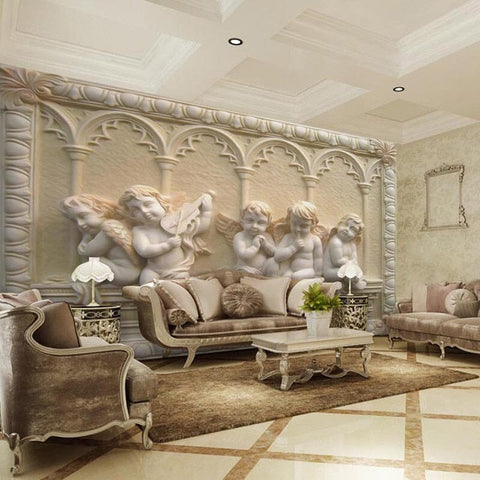 Image of 3D Cherubs Sculpture Relief Wallpaper Mural, Custom Sizes Available Wall Murals Maughon's