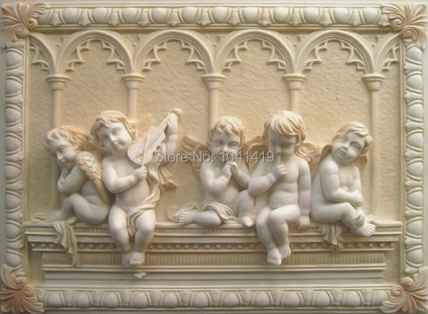 Image of 3D Cherubs Sculpture Relief Wallpaper Mural, Custom Sizes Available Wall Murals Maughon's