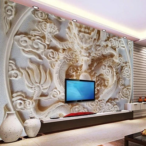 Image of 3D Chinese Dragon Relief Wallpaper Mural, Custom Sizes Available Household-Wallpaper Maughon's 