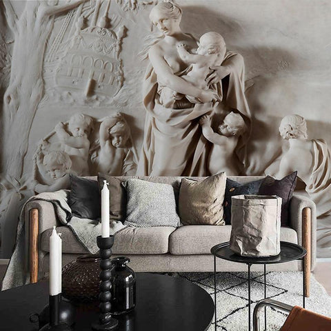 Image of 3D Classical Cherub Sculpture Wallpaper Mural, Custom Sizes Available Maughon's