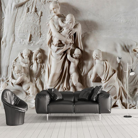 Image of 3D Classical Cherub Sculpture Wallpaper Mural, Custom Sizes Available Maughon's