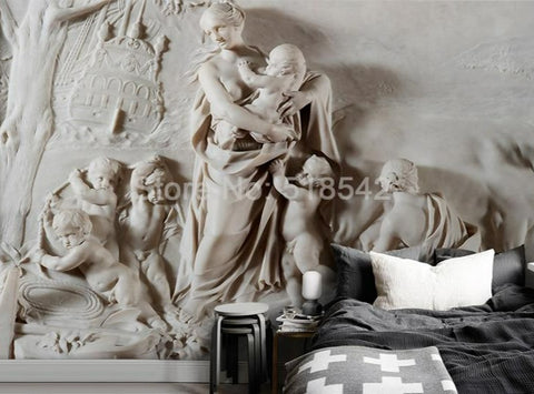 Image of 3D Classical Cherub Sculpture Wallpaper Mural, Custom Sizes Available Maughon's 
