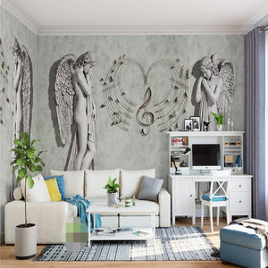 3D Elegant Angels Sculpture Relief Wallpaper Murals, Custom Sizes Available