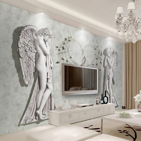 Image of 3D Elegant Angels Sculpture Wallpaper Murals, Custom Sizes Available Wall Murals Maughon's 