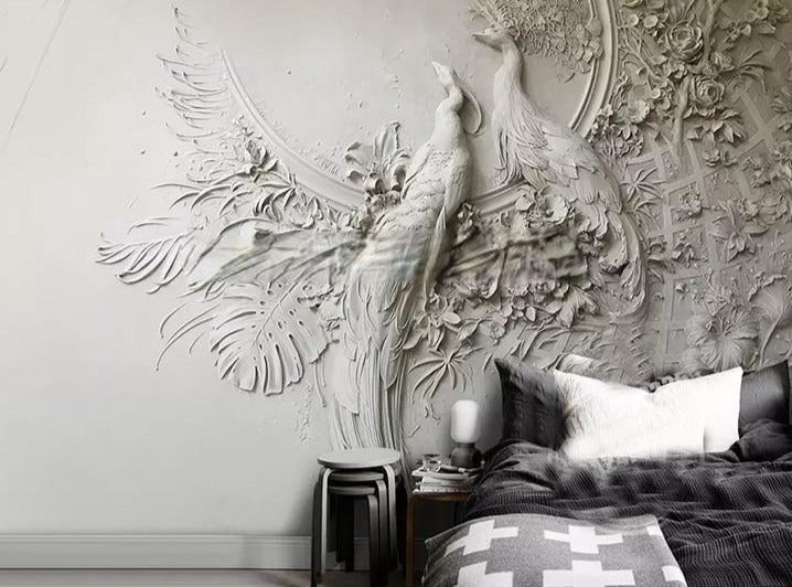 3D Embossed Peacock Wallpaper Mural, Custom Sizes Available Household-Wallpaper Maughon's