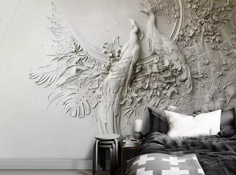 Image of 3D Embossed Peacock Wallpaper Mural, Custom Sizes Available Household-Wallpaper Maughon's