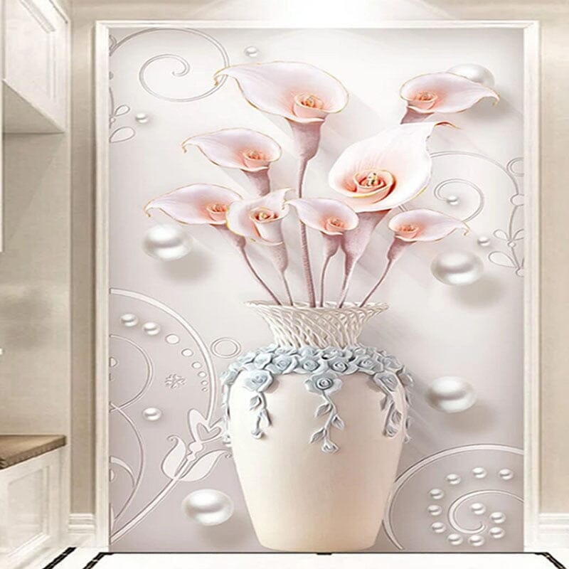 3D Floral Vase Wallpaper Mural, Custom Sizes Available Wall Murals Maughon's
