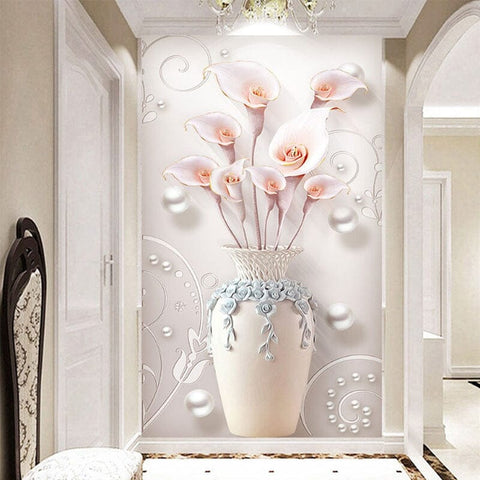 Image of 3D Floral Vase Wallpaper Mural, Custom Sizes Available Wall Murals Maughon's Waterproof Canvas
