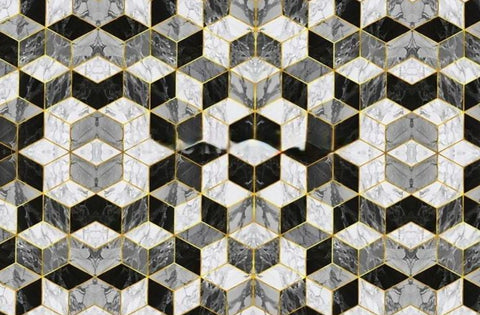 Image of 3D Marble Diamond Shaped Vinyl PVC Floor Mural, Self Adhesive, Custom Sizes Available Household-Wallpaper-Floor Maughon's