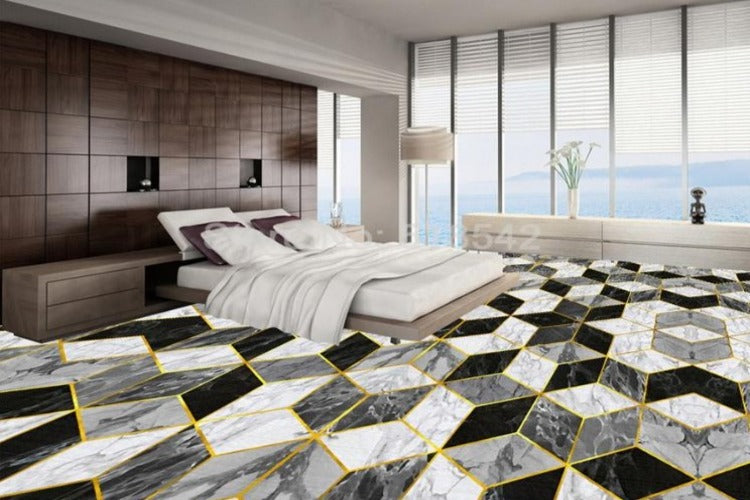 3D Marble Diamond Shaped Vinyl PVC Floor Mural, Self Adhesive, Custom Sizes Available Household-Wallpaper-Floor Maughon's