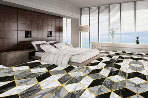 Image of 3D Marble Diamond Shaped Vinyl PVC Floor Mural, Self Adhesive, Custom Sizes Available Household-Wallpaper-Floor Maughon's
