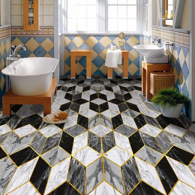3D Marble Diamond Shaped Vinyl PVC Floor Mural, Self Adhesive, Custom Sizes Available Household-Wallpaper-Floor Maughon's
